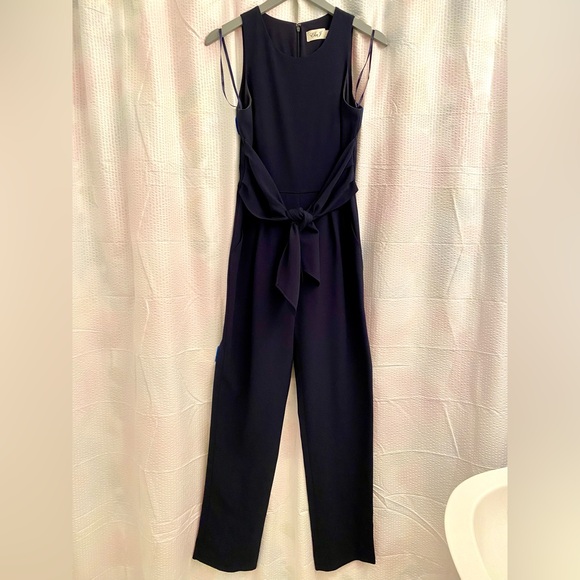 Eliza J Front Tie Sleeveless Jumpsuit Navy - Picture 5 of 10